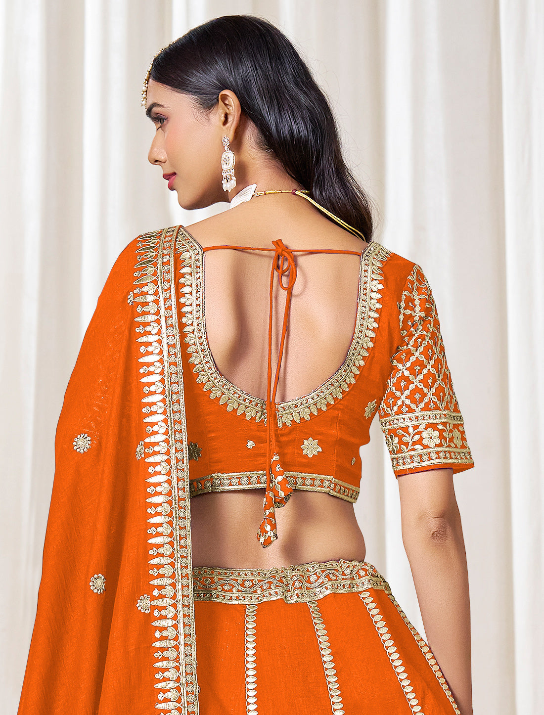 Orange Ethnic Wedding Art Silk Lehenga Choli