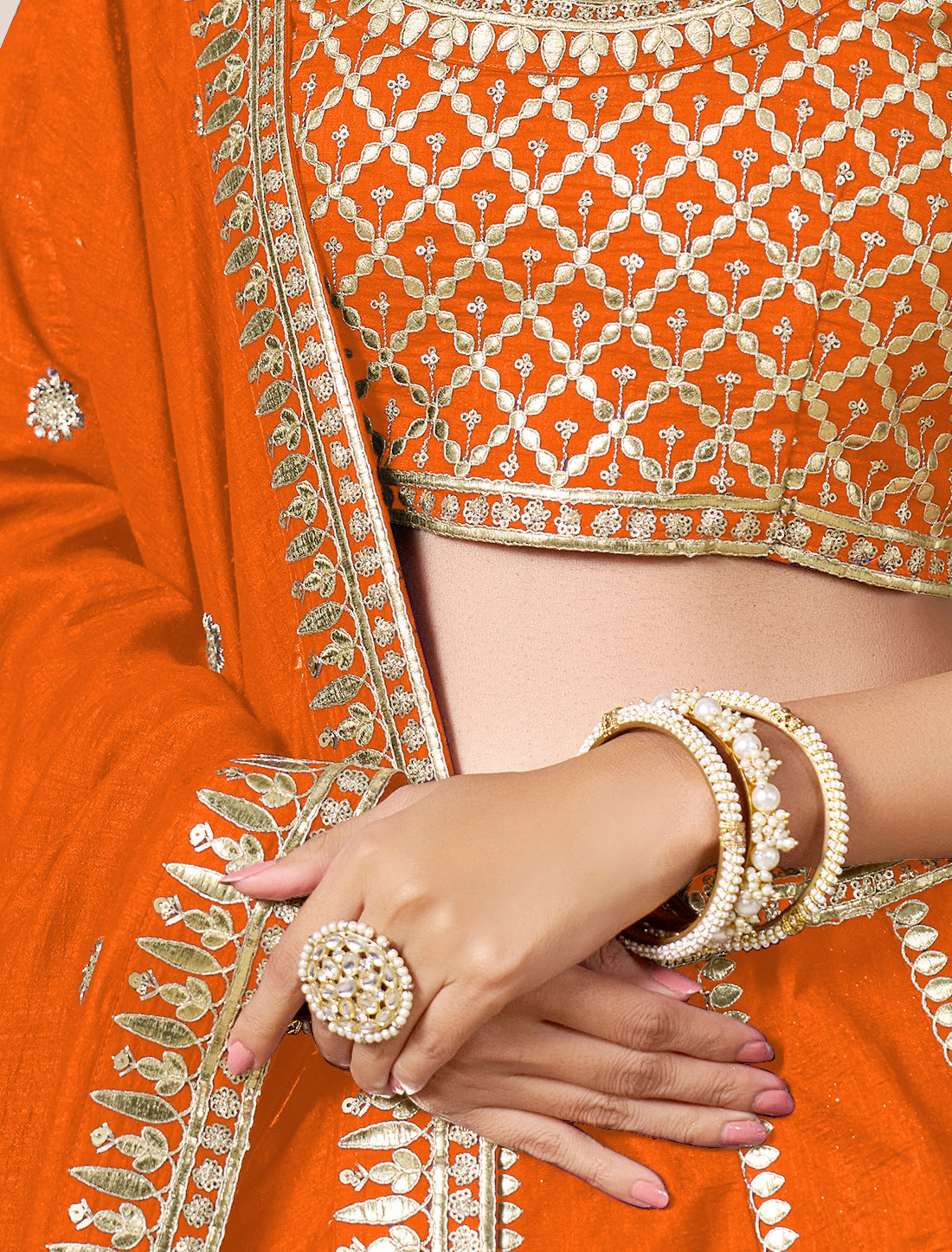 Orange Ethnic Wedding Art Silk Lehenga Choli