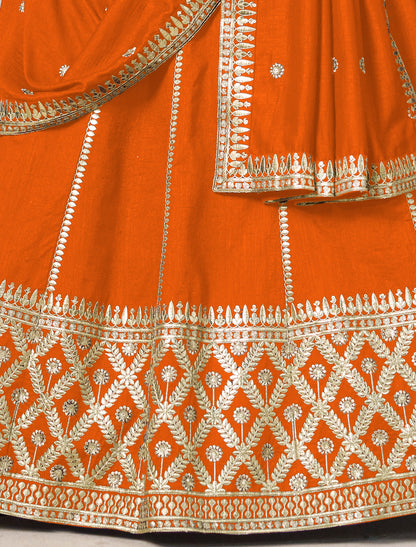 Orange Ethnic Wedding Art Silk Lehenga Choli