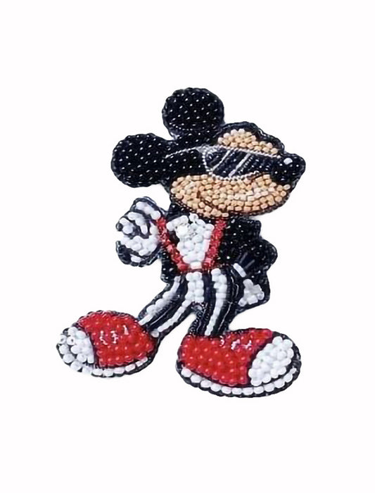 RJ Biirthy Mickey with Glasses Washable Hand Beaded Patches and Brooches