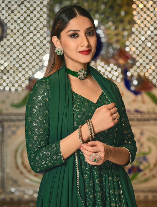 Green Georgette Anarkali Salwar Suit with Sequins Embroidery