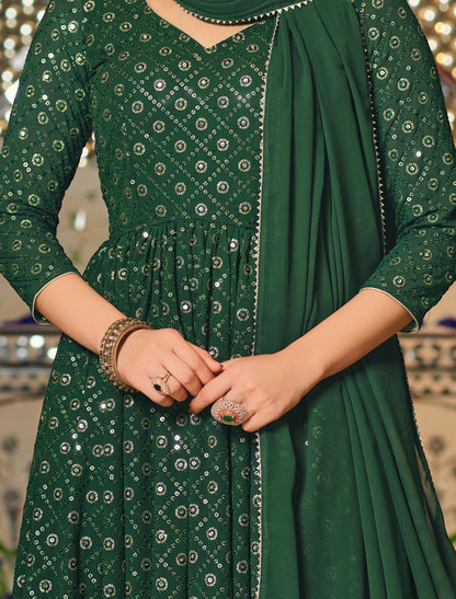 Green Georgette Anarkali Salwar Suit with Sequins Embroidery