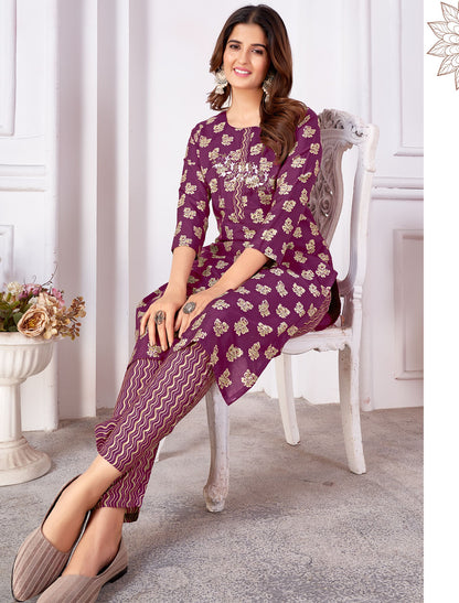 Luxurious Royal Silk Ensemble: Top with Handwork & Pocket Pant - Women's Traditional Attire