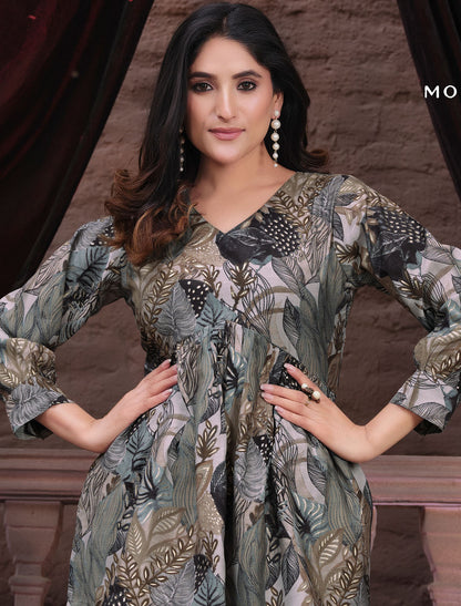 Blossom Delight Women Premium Chanderi Export Quality Print Ensemble Co-ord Set
