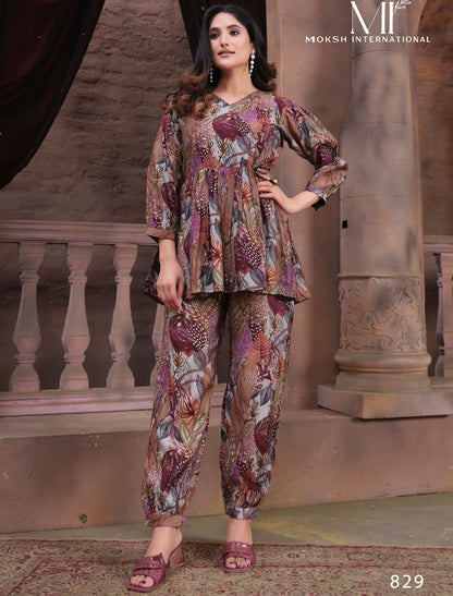 Export Quality Chanderi Premium Print Co-ord Set For Women