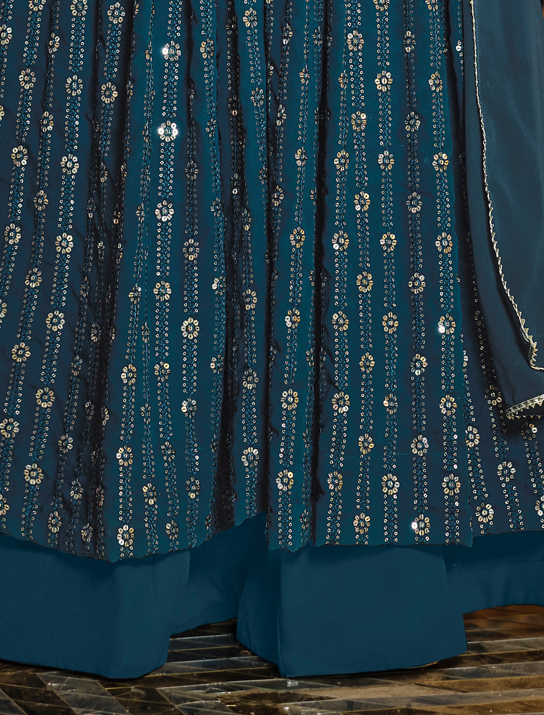 Teal Georgette Anarkali Salwar Suit with Sequins Embroidery