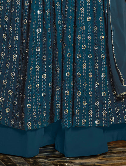 Teal Georgette Anarkali Salwar Suit with Sequins Embroidery