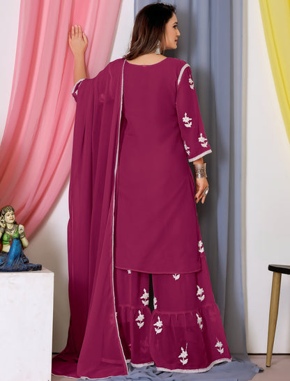 Maroon Bamberg Georgette With Cotton Embroidery Ethnic Kurta Sets