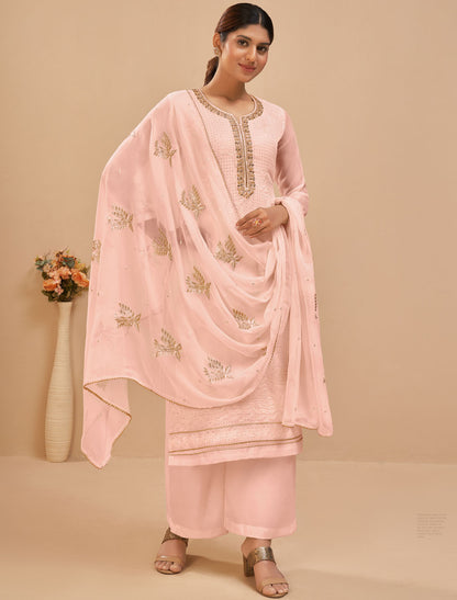 Peach Georgette Crafted With Thread And Sequins Designer Kurti Sets