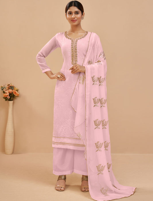 Georgette Pink Crafted With Thread And Sequins Designer Kurti Sets