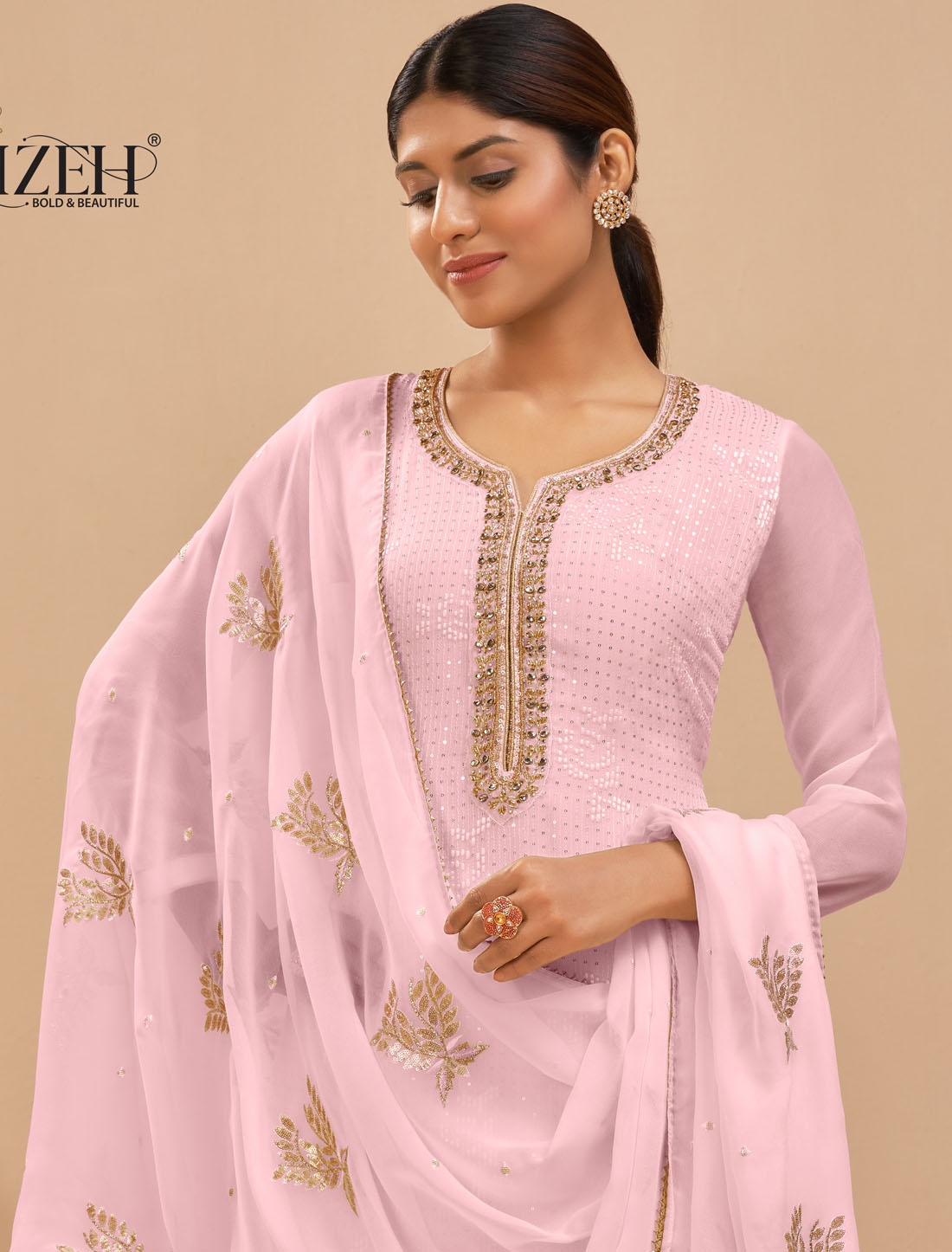 Georgette Pink Crafted With Thread And Sequins Designer Kurti Sets