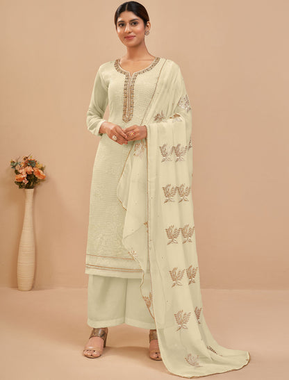 Georgette Pista Green With Thread And Sequins Designer Kurti Sets