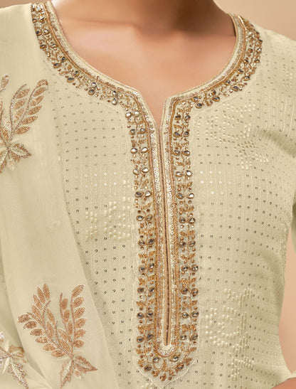 Georgette Pista Green With Thread And Sequins Designer Kurti Sets