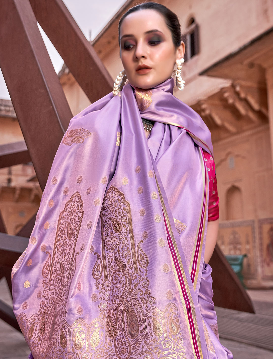 Royal Radiance Pure Satin With Zari Weaving & Contrast Women Saree
