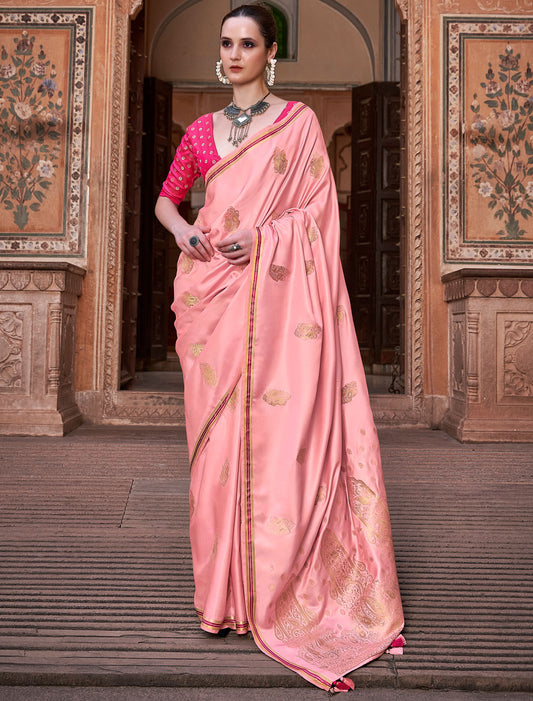 Enchanting Elegance: Pure Satin With Zari Weaving & Contrast Saree Collection