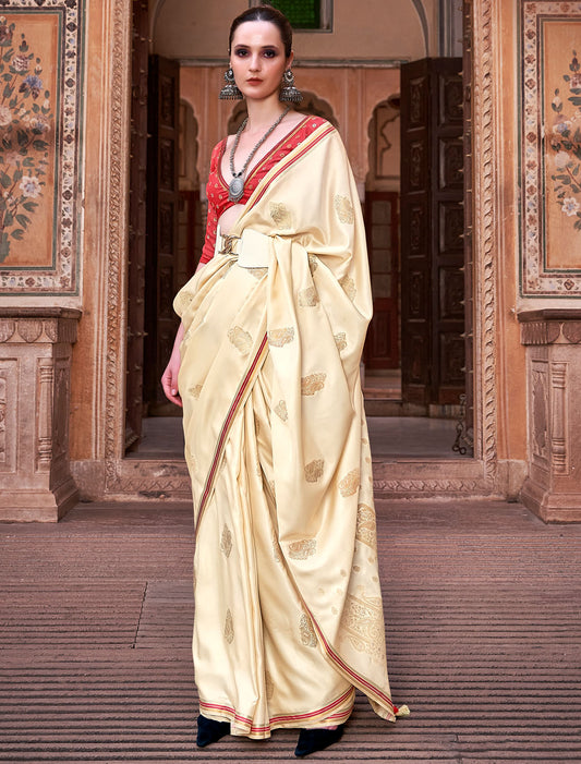 Satin Splendor Pure Satin With Zari Weaving & Contrast Saree for Women