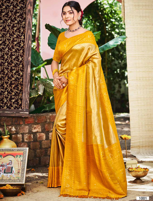 Kanjivaram Silk Un-Stitched Designer Woven Ethnic Saree