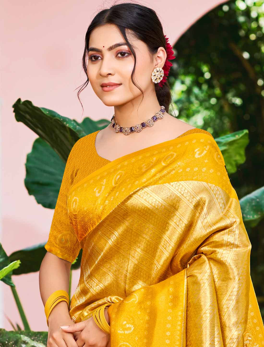 Kanjivaram Silk Un-Stitched Designer Woven Ethnic Saree