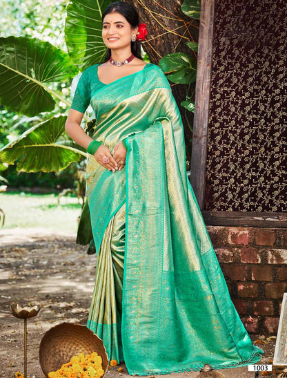 Kanjivaram Silk Un-Stitched Designer Woven Ethnic Saree For Women