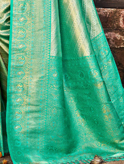 Kanjivaram Silk Un-Stitched Designer Woven Ethnic Saree For Women