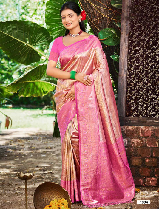 Ethnic Kanjivaram Silk Un-Stitched Designer Woven Saree For Women