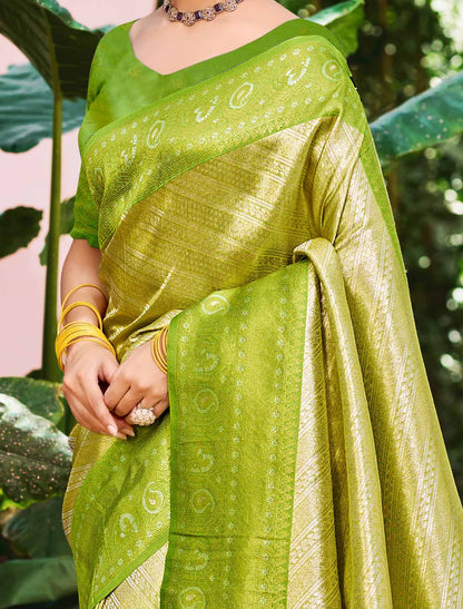 Kanjivaram Silk Un-Stitched Ethnic Designer Woven Saree For Women