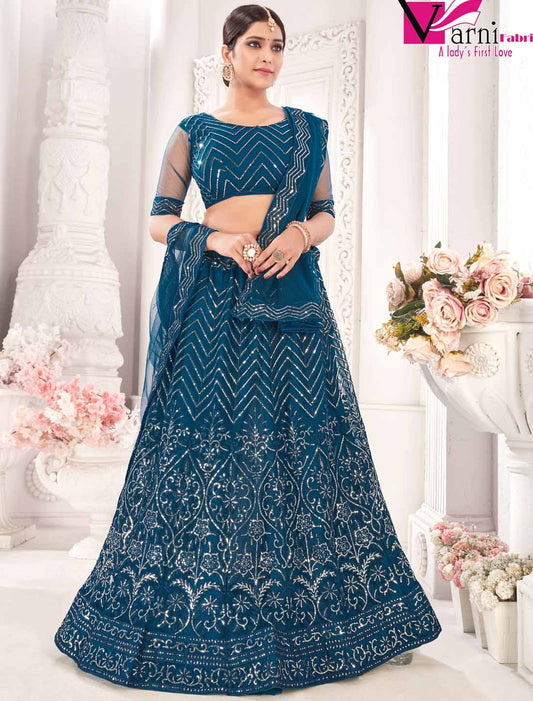 Navy Blue Net With Micro Inner Embroidered Ethnic Lehenga Choli