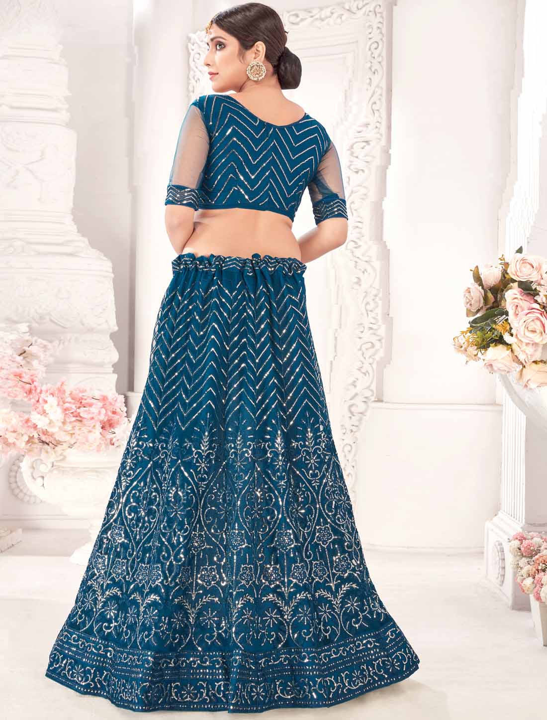 Navy Blue Net With Micro Inner Embroidered Ethnic Lehenga Choli