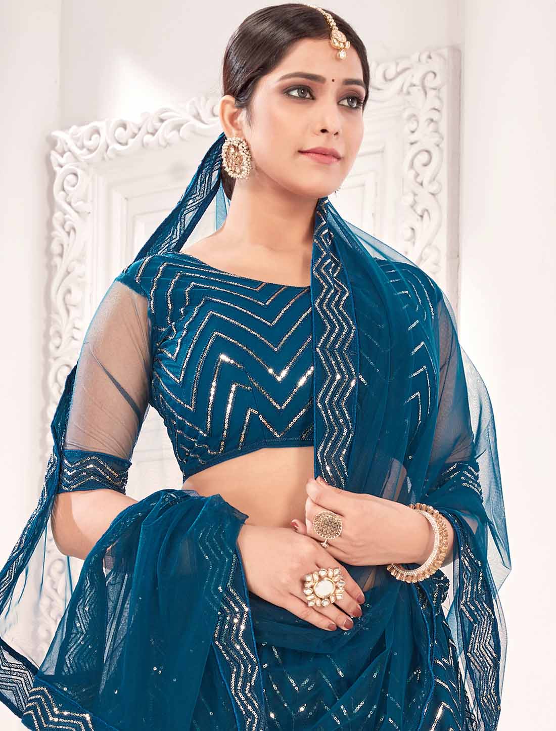 Navy Blue Net With Micro Inner Embroidered Ethnic Lehenga Choli