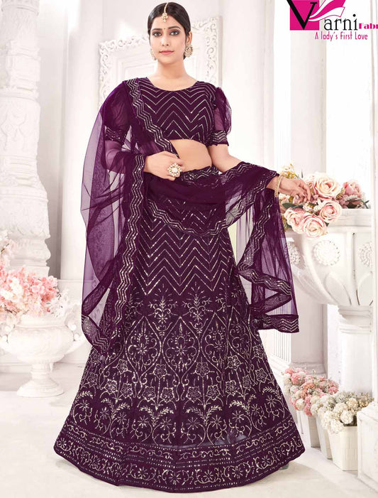 Violet Micro Inner With Net Embroidered Ethnic Lehenga Choli