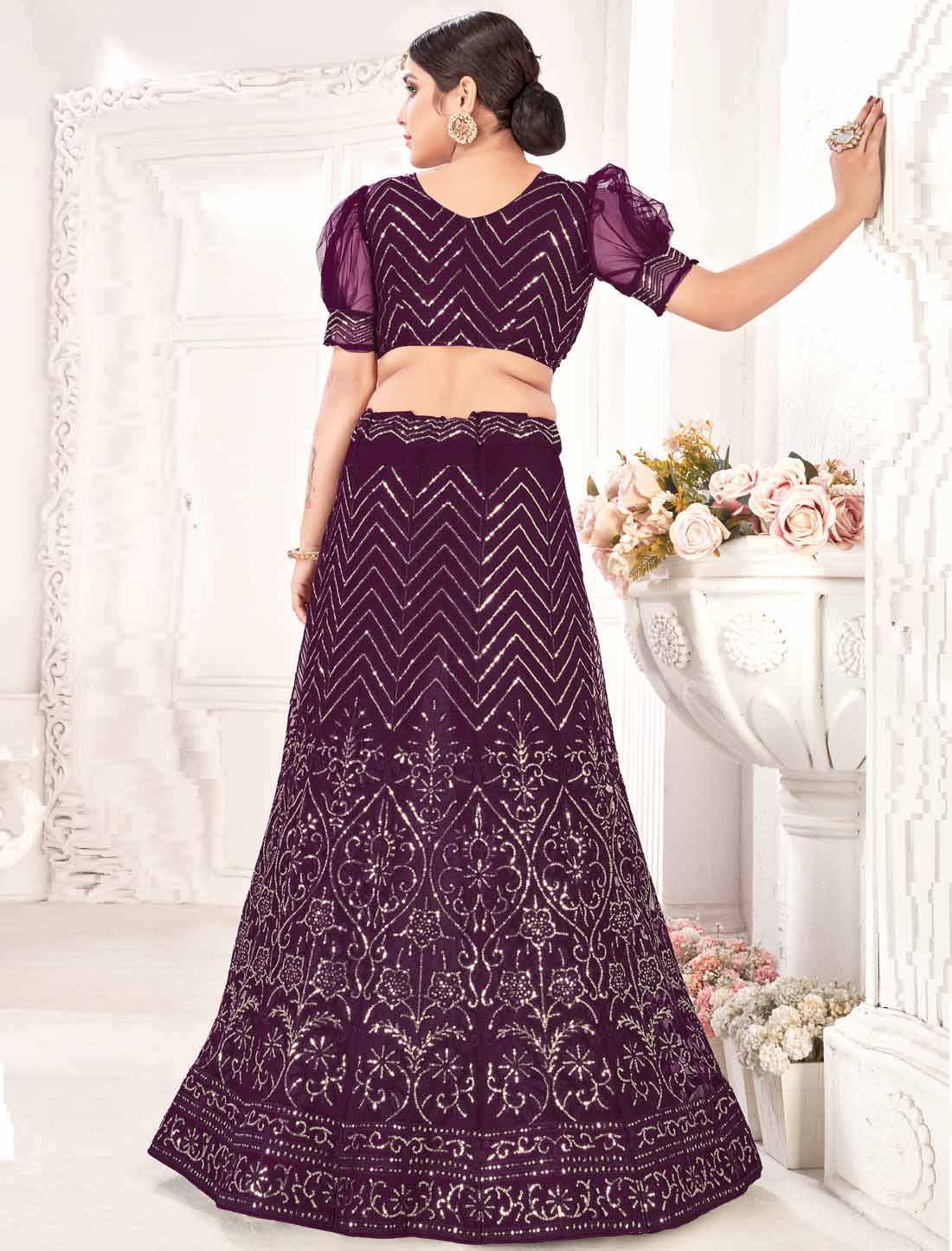 Violet Micro Inner With Net Embroidered Ethnic Lehenga Choli