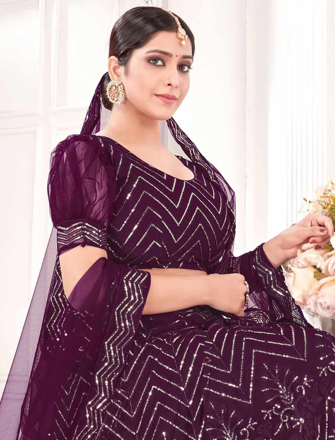 Violet Micro Inner With Net Embroidered Ethnic Lehenga Choli