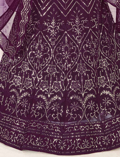 Violet Micro Inner With Net Embroidered Ethnic Lehenga Choli