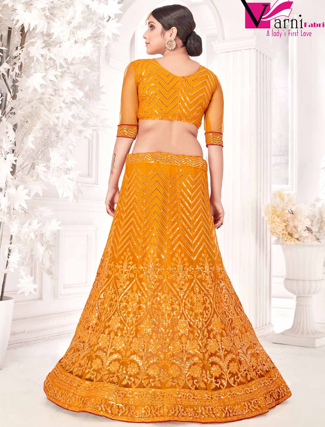 Mustard Yellow Net With Inner Embroidered Ethnic Lehenga Choli