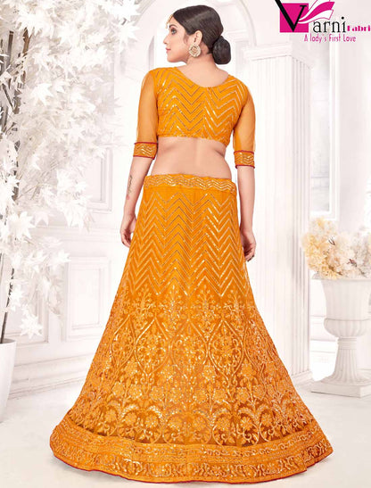 Mustard Yellow Net With Inner Embroidered Ethnic Lehenga Choli