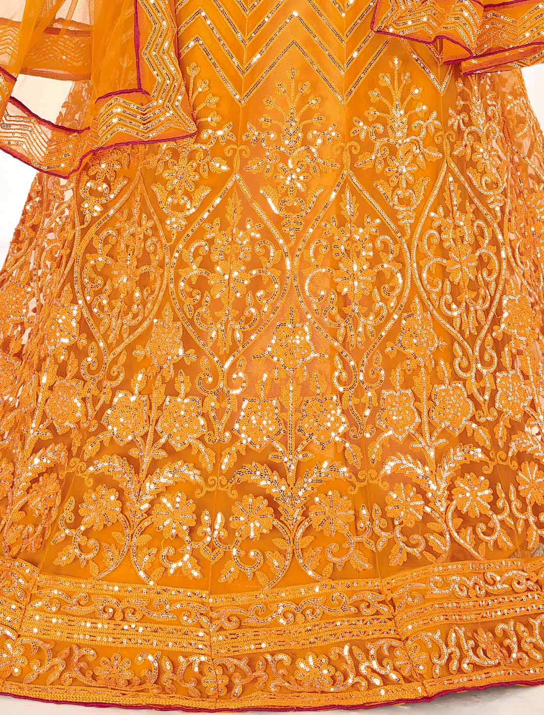 Mustard Yellow Net With Inner Embroidered Ethnic Lehenga Choli