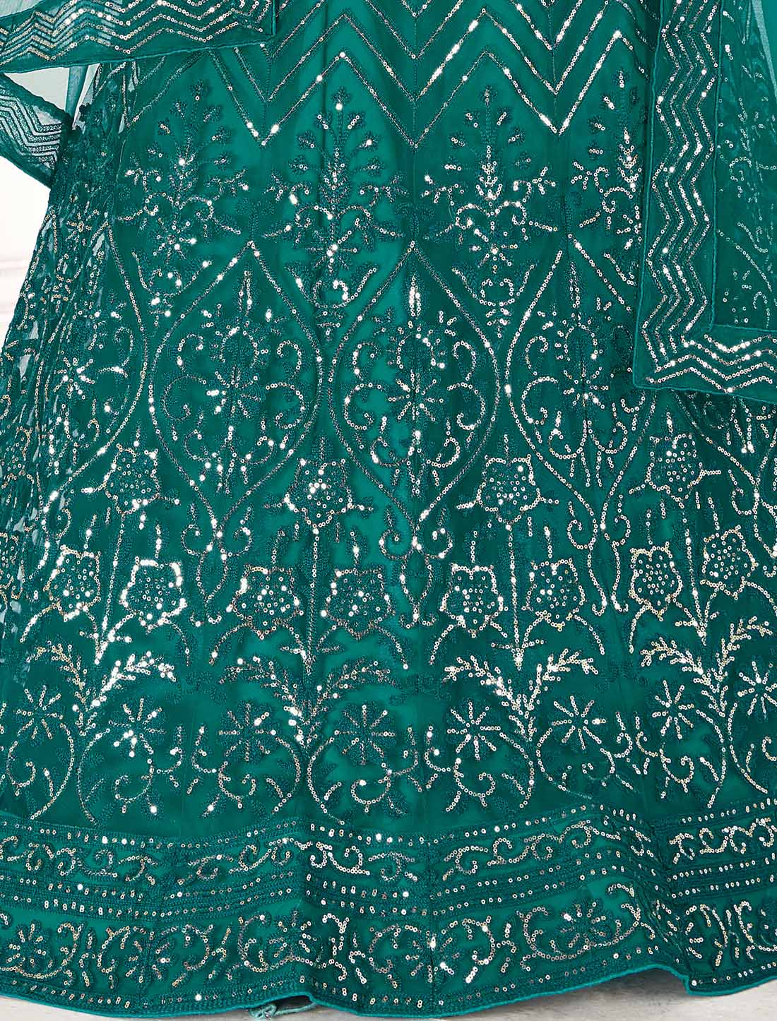 Ethnic Teal Blue Net With Micro Inner Embroidered Lehenga Choli