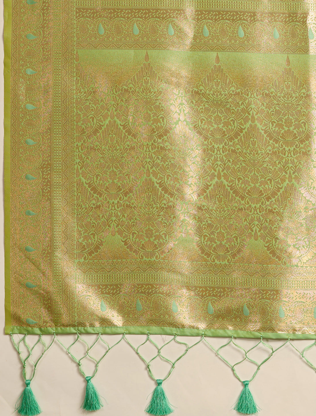 Pista Green Dual Tone Banarasi Silk Party Wear Meenakari Saree