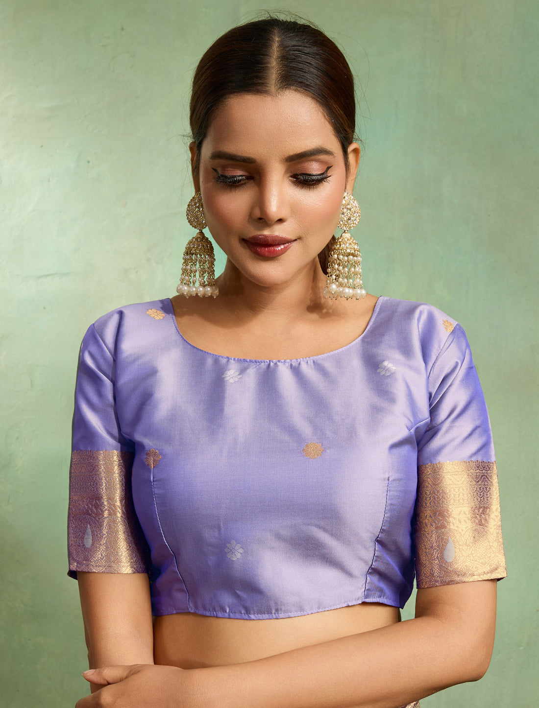 Lavender Party Wear Banarasi Silk Saree Zari Work Meenakari