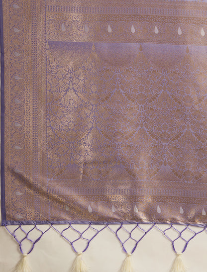 Lavender Party Wear Banarasi Silk Saree Zari Work Meenakari