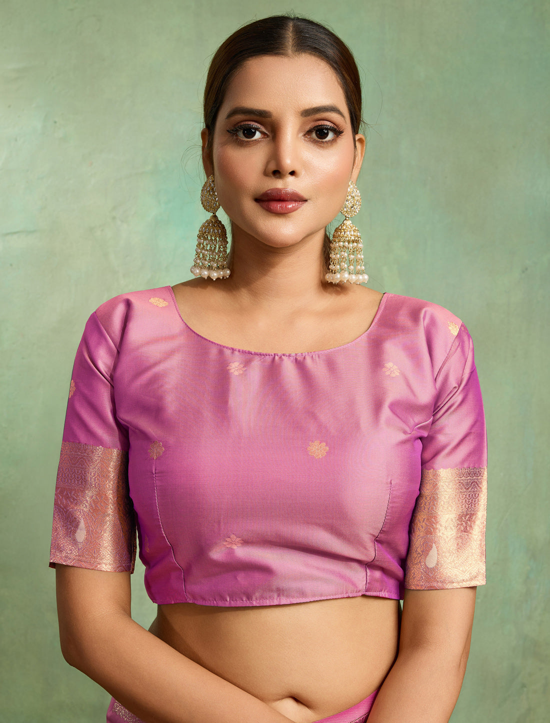 Exquisite Pink Banarasi Silk Jaal Patterns Zari Meenakari Saree