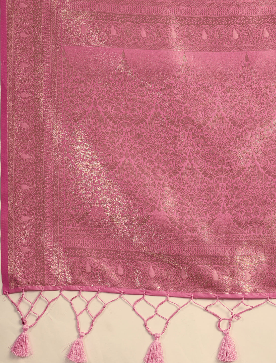 Exquisite Pink Banarasi Silk Jaal Patterns Zari Meenakari Saree