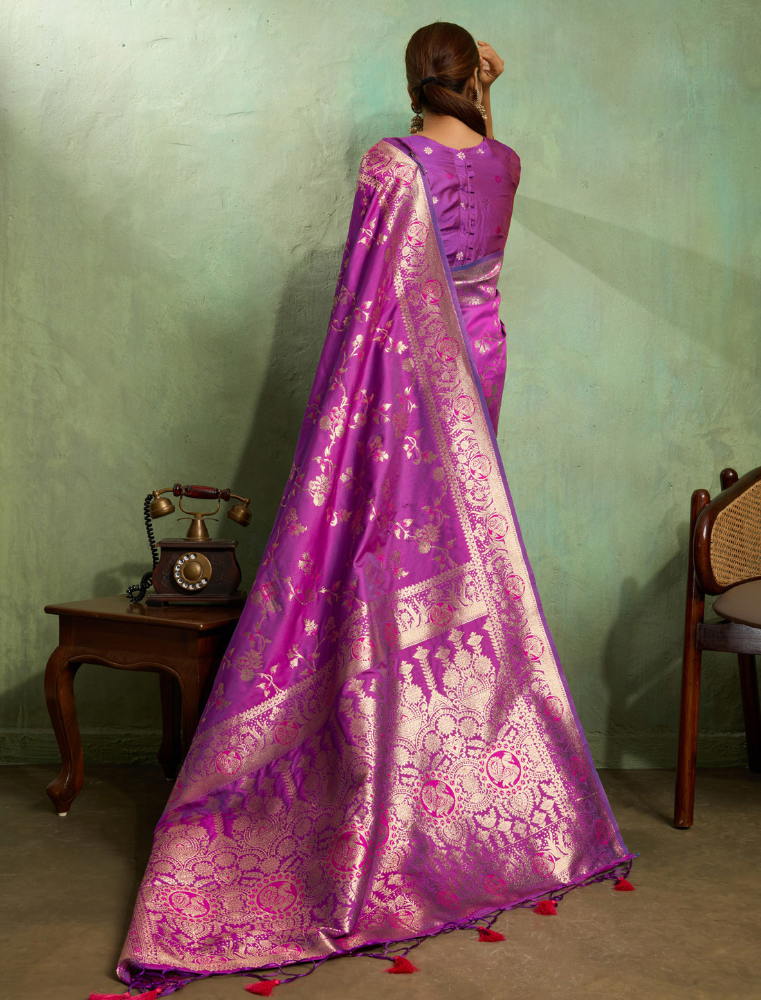 Purple Banarasi Dual Tone Party Wear Silk Meenakari Saree