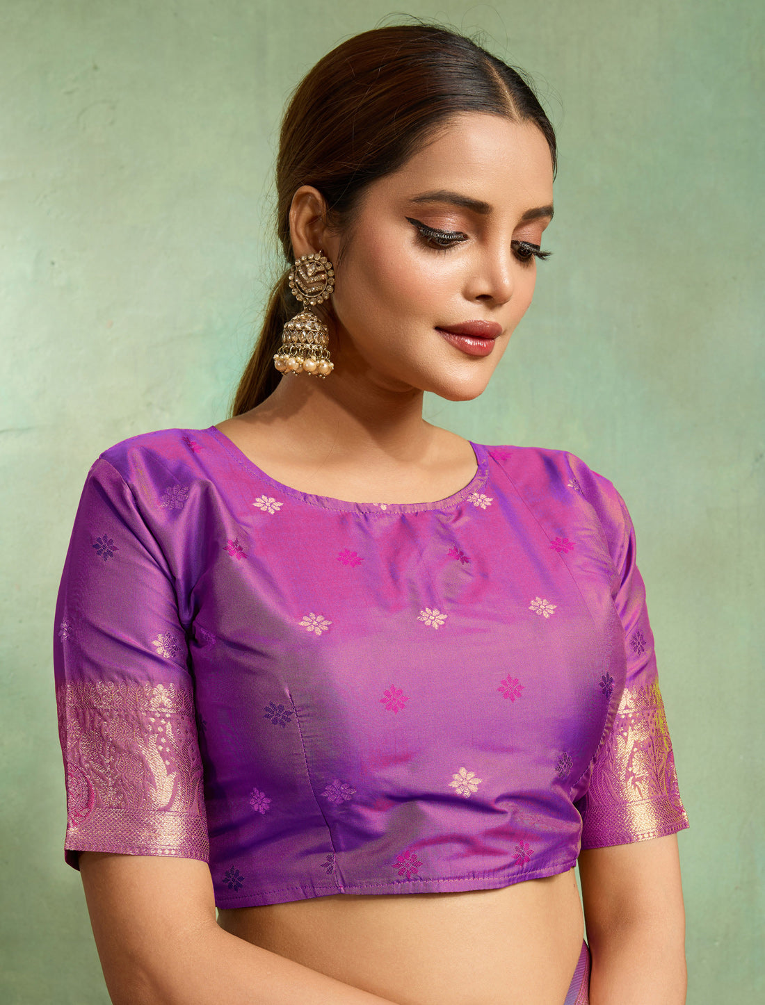 Purple Banarasi Dual Tone Party Wear Silk Meenakari Saree