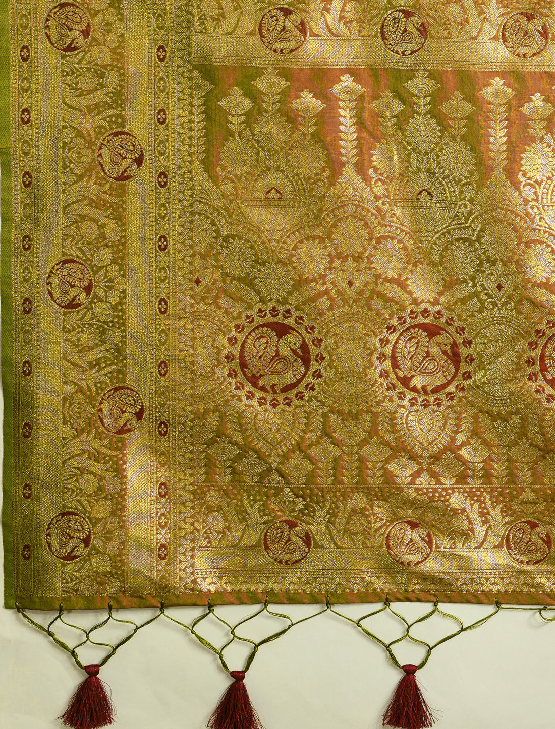 Dual Tone Green Banarasi Silk Golden Zari Party Wear Saree