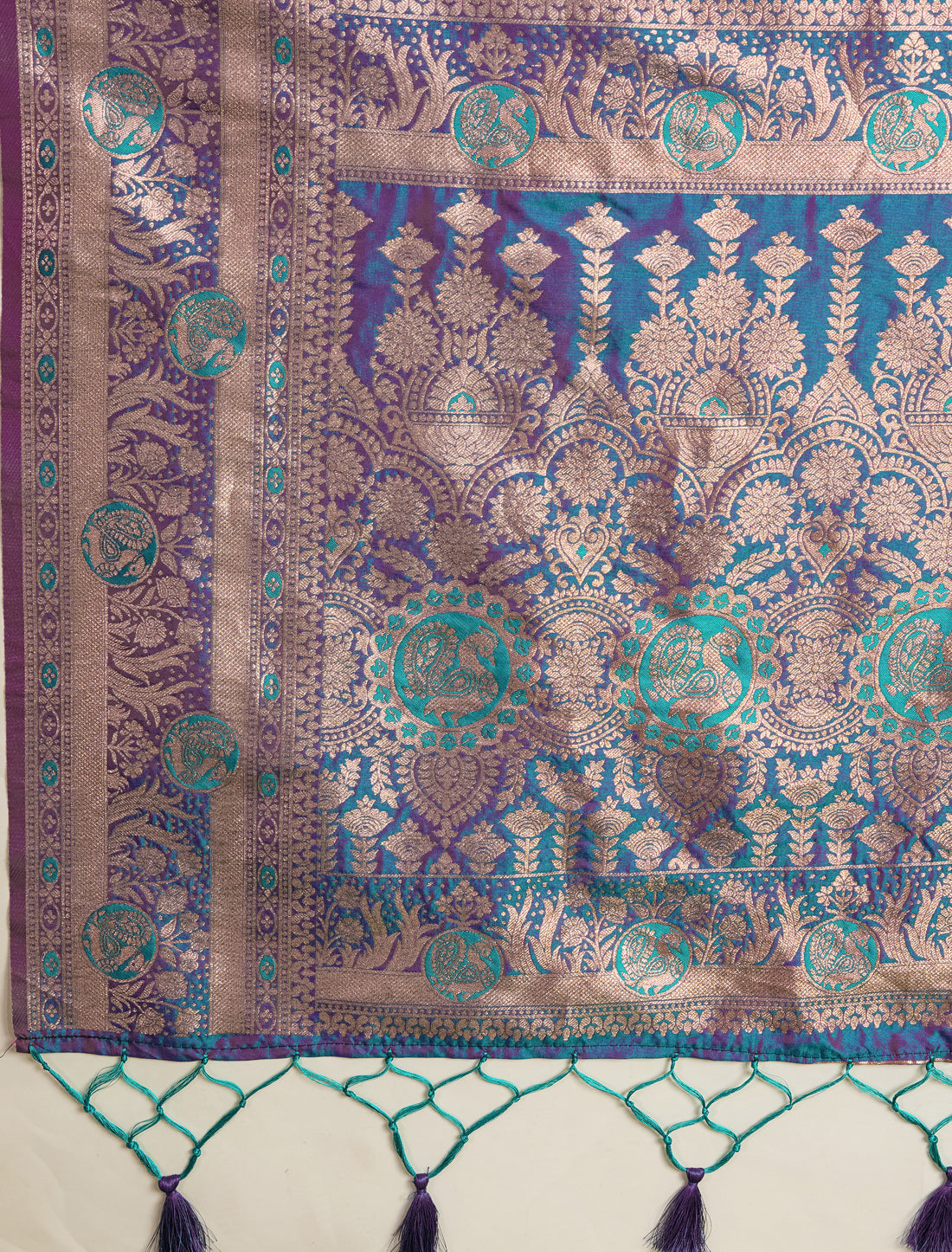 Dual Tone Ocean Blue Party Wear Banarasi Silk Saree Golden Zari