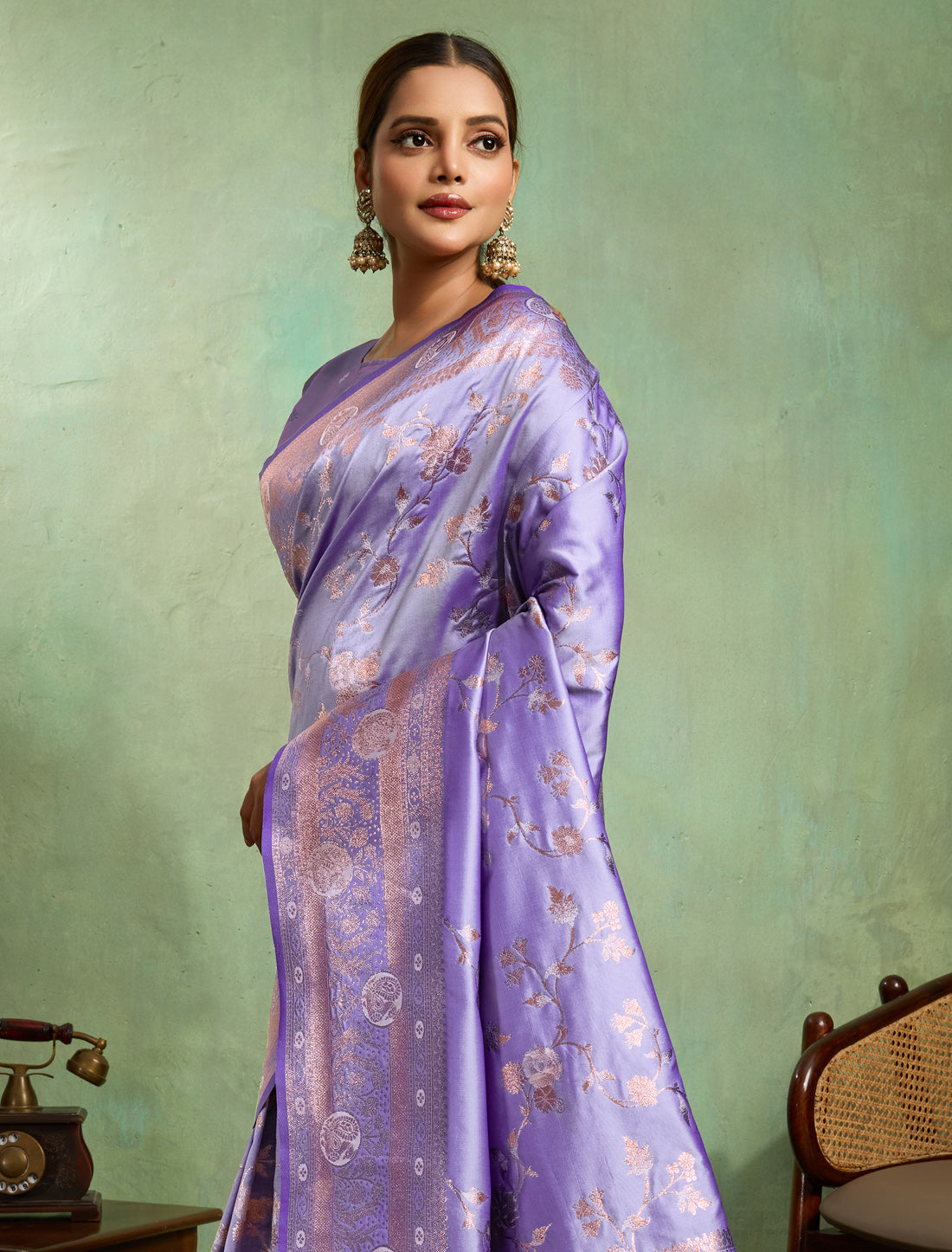 Ethnic Lavender Banarasi Party Wear Silk Meenakari Saree