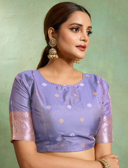Ethnic Lavender Banarasi Party Wear Silk Meenakari Saree