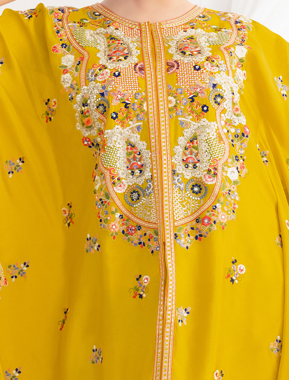 Yellow Casual Premium Chinon Fabric Floral Embroidered Kurta Sets