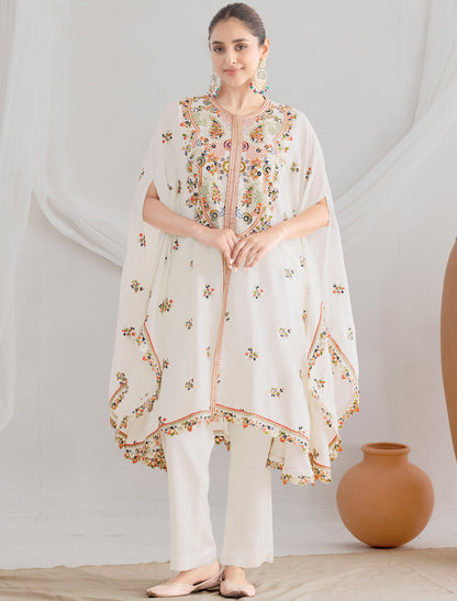 White Casual Premium Chinon Fabric Floral Embroidered Kurta Sets